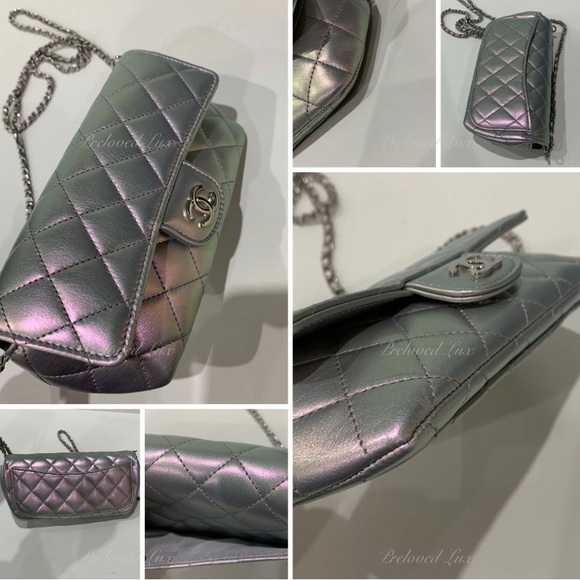Authentic CHANEL Iridescent Purple Calfskin Mini Flap Crossbody Bag in SHW - Picture 10 of 14